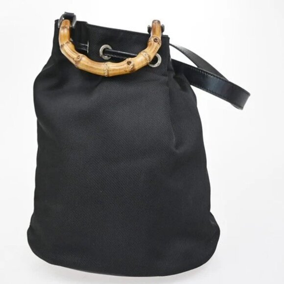 GUCCI Logo Bamboo 2Way Shoulder Hand Bag Canvas Leather Black SHW 01EG221 - Picture 3 of 16